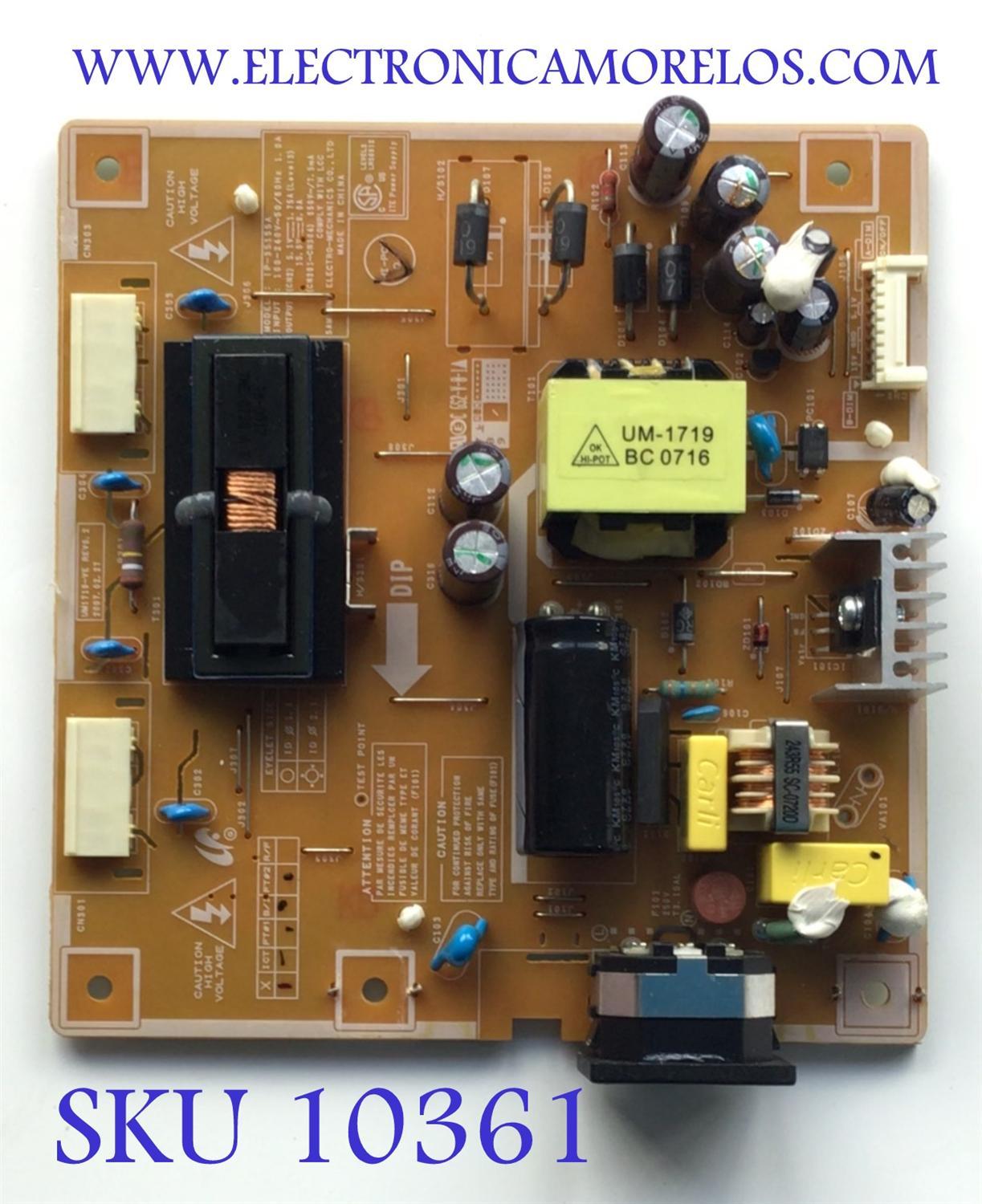FUENTE PARA TV SAMSUNG / NUMERO DE PARTE BN44-00124H / 1P-35155A / BN4400124H / 00124H / PANEL LTM190M2-L31 / MODELO LS19MEWSFY/XAA
